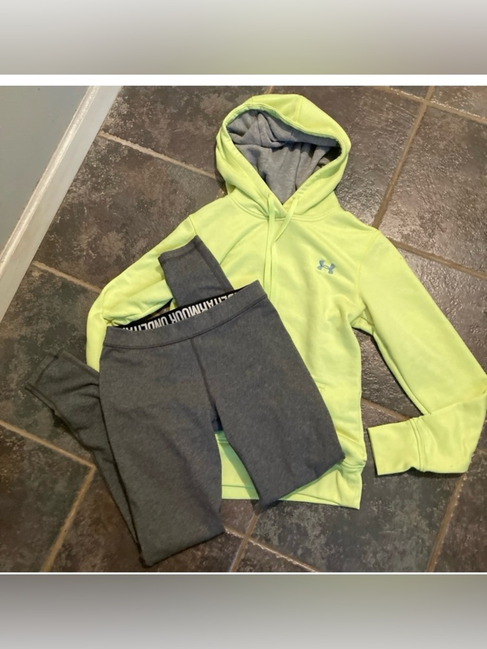 Under Armour Neon Green Hoodie with Gray Leggings Women’s Size XS